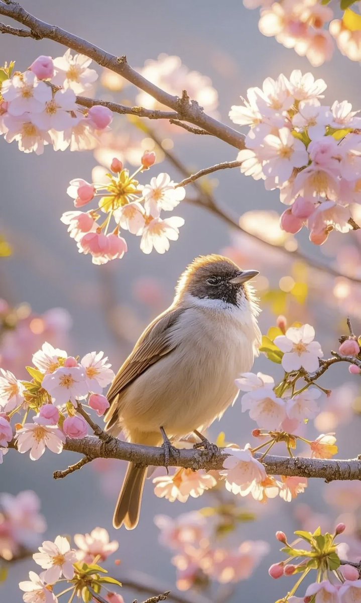 noxo83194's tweet photo. [I feel the gentle breeze, and the small bird's fluttering wings make me full of vitality. The warm sun is like a cradle, nurturing every living thing on earth. Happiness is in this ordinary and beautiful scene.]， https://t.co/T67bL2MeD1