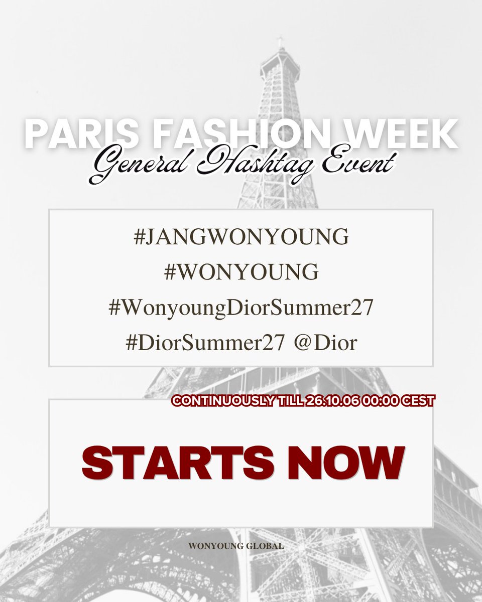 WonyoungGlobal's tweet photo. [📢] DIOR SUMMER27 HASHTAG EVENT | GENERAL

Wonyoung's daily hashtag event mass trending starts! Please start tweeting with the tags 🙇🏻‍♀️

#JANGWONYOUNG
#WONYOUNG
#WonyoungDiorSummer27
#DiorSummer27 @Dior https://t.co/pUiWP90NmT