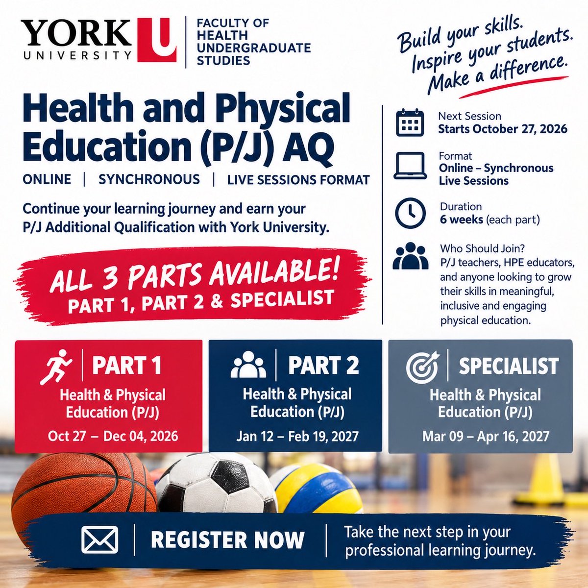 PhysEdDynasty's tweet photo. 🏃♂️ HPE AQ with York University!
I’m offering Part 1, Part 2 & Specialist — online, synchronous & practical.
📅 Course starts Oct. 27
🎓 York University
👨🏫 6 weeks only!!!
Registration is open!
#HPE #PhysEd #AQ #OCT #YorkU @opheacanada @PHECanada @SMHO_SMSO https://t.co/dG70ACpAnv