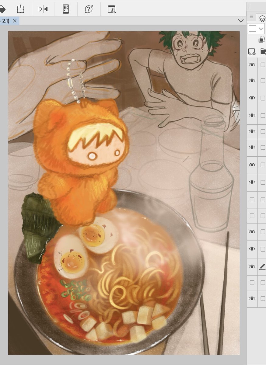 caitcaitbrooke's tweet photo. PROCESS. 

Bakugo: There can only be one. Feed him to the mouth of Mount Doom. (Ork music.)

Kacchan, you can’t possibly be jealous of a keychain? #bkdk #dkbk #artprocess #wishididatimelapse #ramen #mha #chimikemo https://t.co/fcDQW6jiSj