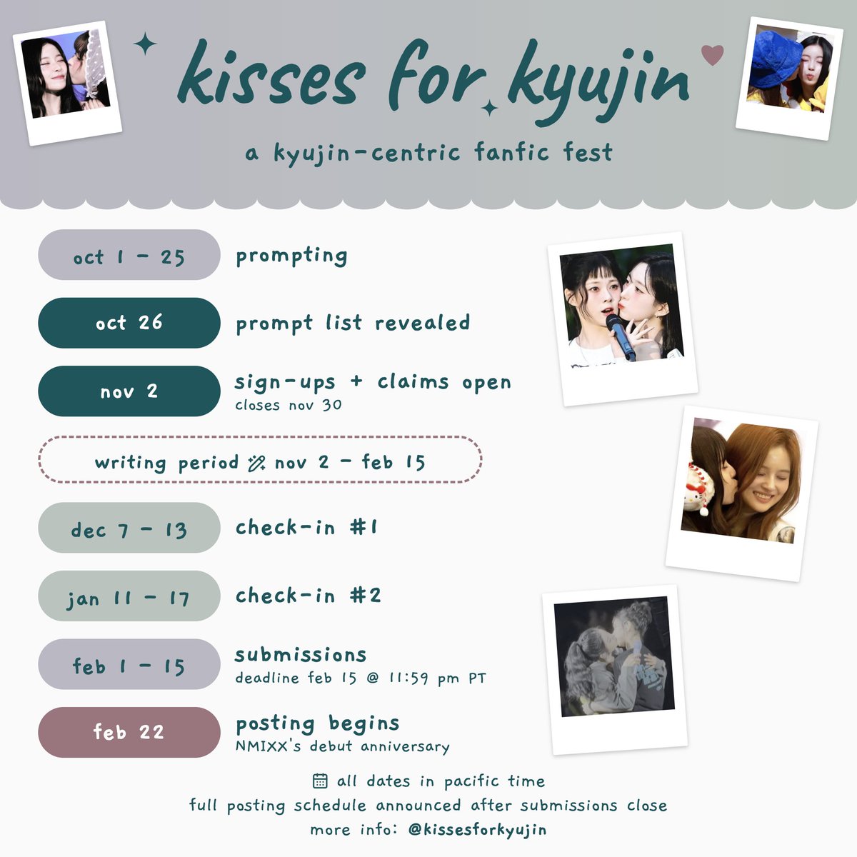 KissesForKyujin's tweet photo. Welcome to Kisses for Kyujin, a fic fest for our favorite maknae! 🐱 Prompting is open now through October 25.

🐱 prompt request form: https://t.co/Z29polbRPx

🐱 more info: https://t.co/vWFhPgoQLC https://t.co/NwUY3ca1z6
