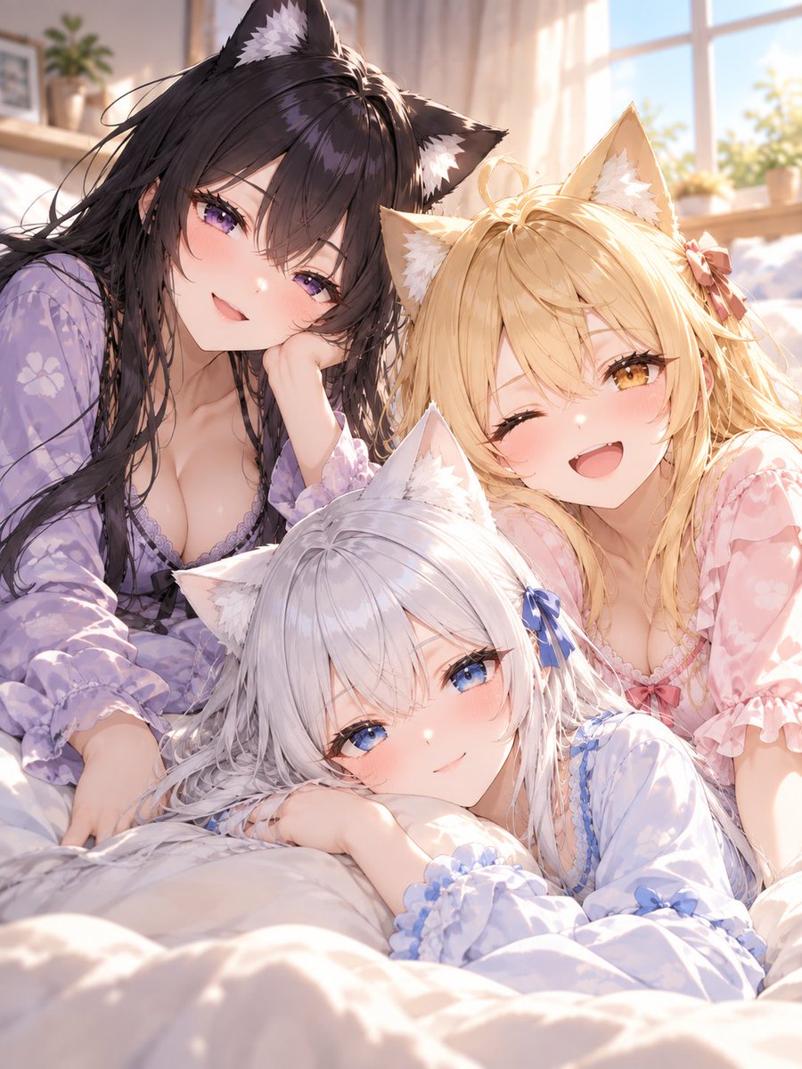 ExplodeV64267's tweet photo. 10/2
おはようございます☀️
黒ミオ、金ミオ、白ミオと一緒に、のんびり朝のひととき。
まだちょっと眠いけど、今日もゆっくり頑張っていこうね☺️🐾
#AIイラスト #AIart #黒ミオ #金ミオ #白ミオ #猫耳 #おはよう https://t.co/Zy495lwq2I