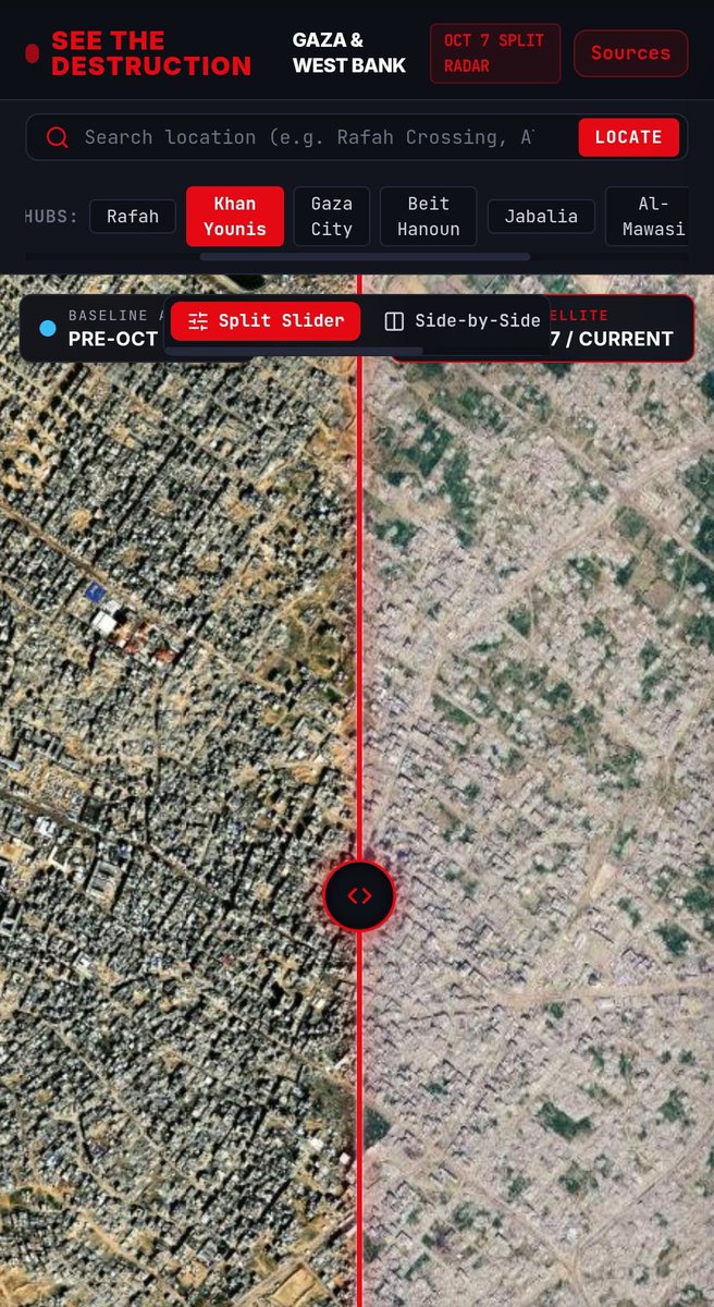 xIsraelExposedx's tweet photo. @TrackAIPAC made an incredible map of Gaza showing the before/ after  satellite imagery of the destruction of Gaza. You can quick navigate areas easily too.

It deserves a lot more attention that it got. Check it out here:  https://t.co/0UxtiC2saE https://t.co/lI8sovkg6A