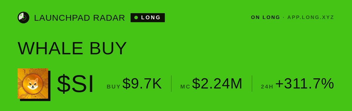 LongLaunches's tweet photo. 🐋 WHALE BUY on LONG
$9.7K of $SI just got bought in a single swap
MC $2.24M · https://t.co/NFDBIBhNv9
Tx: https://t.co/8cr5wwNbgz
#LaunchpadRadar #TokenizedStocks https://t.co/lb90JyiOFT