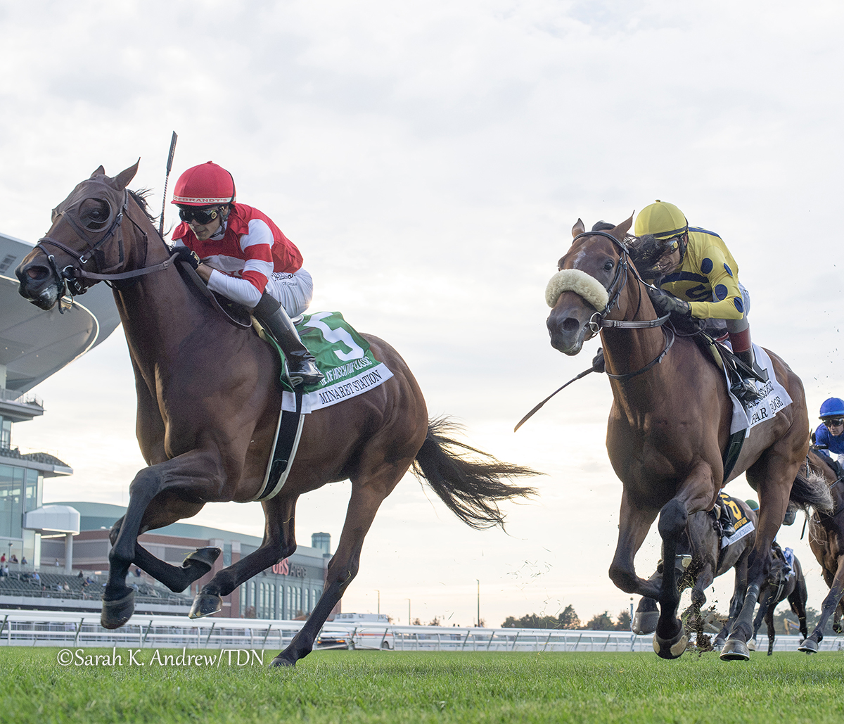 theTDN's tweet photo. MINARET STATION 🏆 The OXO Equine LLC homebred, a 4-year-old son of Instilled Regard, battled to the wire with Far Bridge and ultimately prevailed by a half-length in Thursday's GI Joe Hirsch Turf Classic Stakes at Belmont Park.

It marked a career-first Grade I victory for the colt, and third for his trainer, Will Walden. 

"He's just been the epitome of consistency in the afternoon and in the morning and just couldn't be prouder of him."

Minaret Station, ridden by @jose93_ortiz, improved his record to 4-2-2 from nine career starts with $903,256 earned.

Read more ⤵️