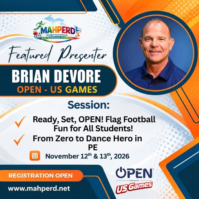 MAHPERDMichigan's tweet photo. Brian Devore and Michelle Brandon are just a couple of the outstanding presenters that will be at the upcoming MAHPERD conference! Make sure you are registered....mahperd.net https://t.co/LUCpqS3UJS