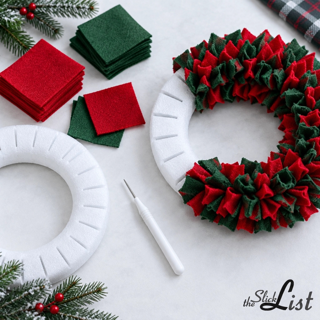 theSlickList's tweet photo. No needle. No glue. No skill floor. Push fabric squares into slotted foam to build a wreath. New kits: 3–23 ratings. Skillmatics: 4.7/5 from 4,376. Guide at theSlickList. AI-assisted. #Crafts #ChristmasCrafts #theSlickList https://t.co/xK4JieroIc