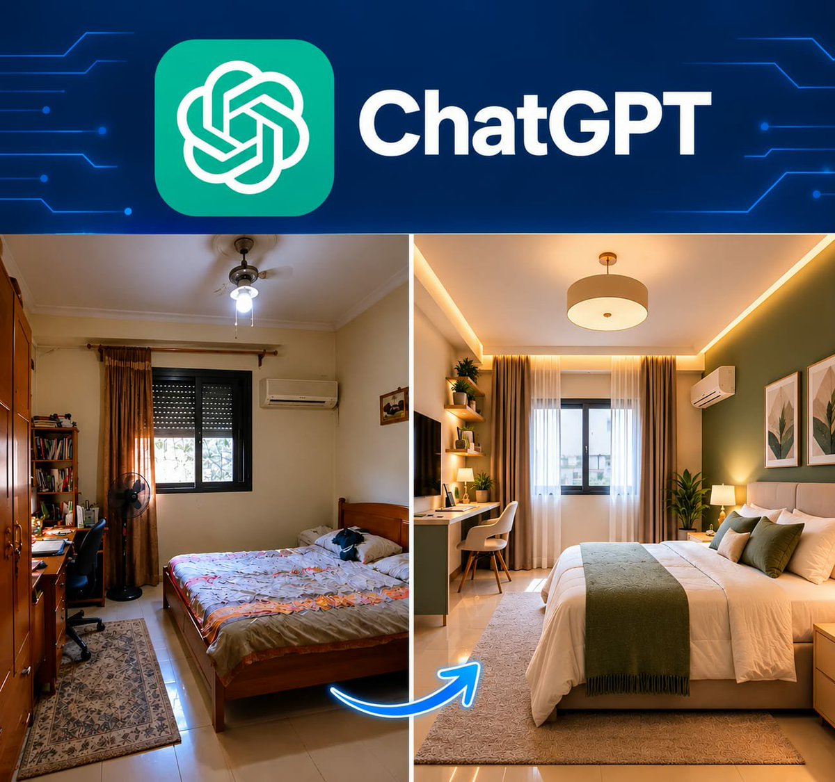 AlexCodeRx's tweet photo. 🚨 BREAKING: “Redesign My Room” ISN’T ENOUGH.

ChatGPT can design a dream room you may never actually build.
The fix? These 7 prompts consider your REAL:
📐 Dimensions
🚪 Doors
🪟 Windows
🛋️ Layout

🔖 Bookmark this before your next makeover. 👇🏻 https://t.co/pfjt2KCoG4