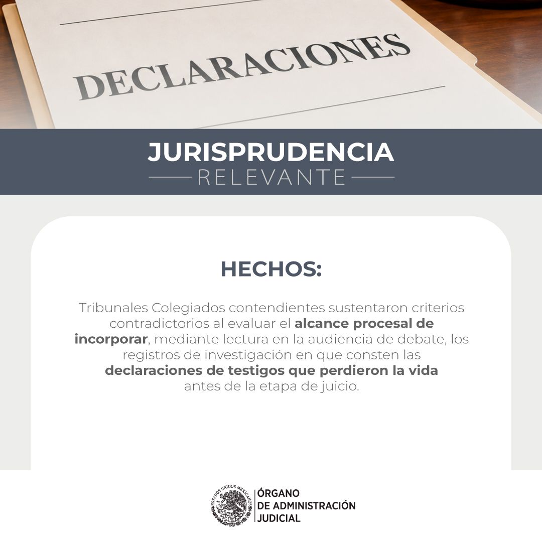 OAJ_Mex's tweet photo. #JurisprudenciaRelevante ⚖️ | La incorporación por lectura de declaraciones de personas fallecidas, a través de un testigo de acreditación, es indispensable para validar la prueba. Su inobservancia genera una nulidad absoluta de oficio y no es convalidable.

Accede a la jurisprudencia 📃 👉 https://t.co/R8RjQxVRoU