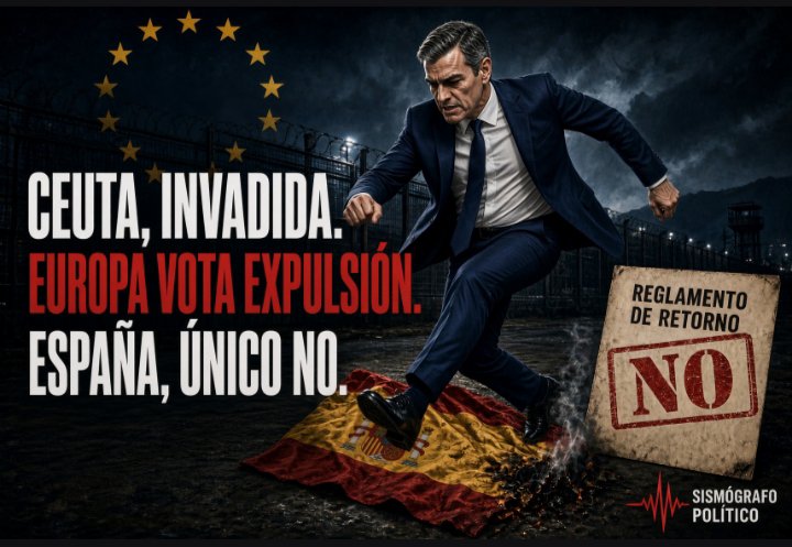 Ignaciotp88's tweet photo. @elespanolcom Ceuta tomada.
Europa vota expulsión.
España, único no.
Marlaska con el asalto.
Sánchez contra la devolución.
Ridículo nacional https://t.co/g6J3r2kxDV