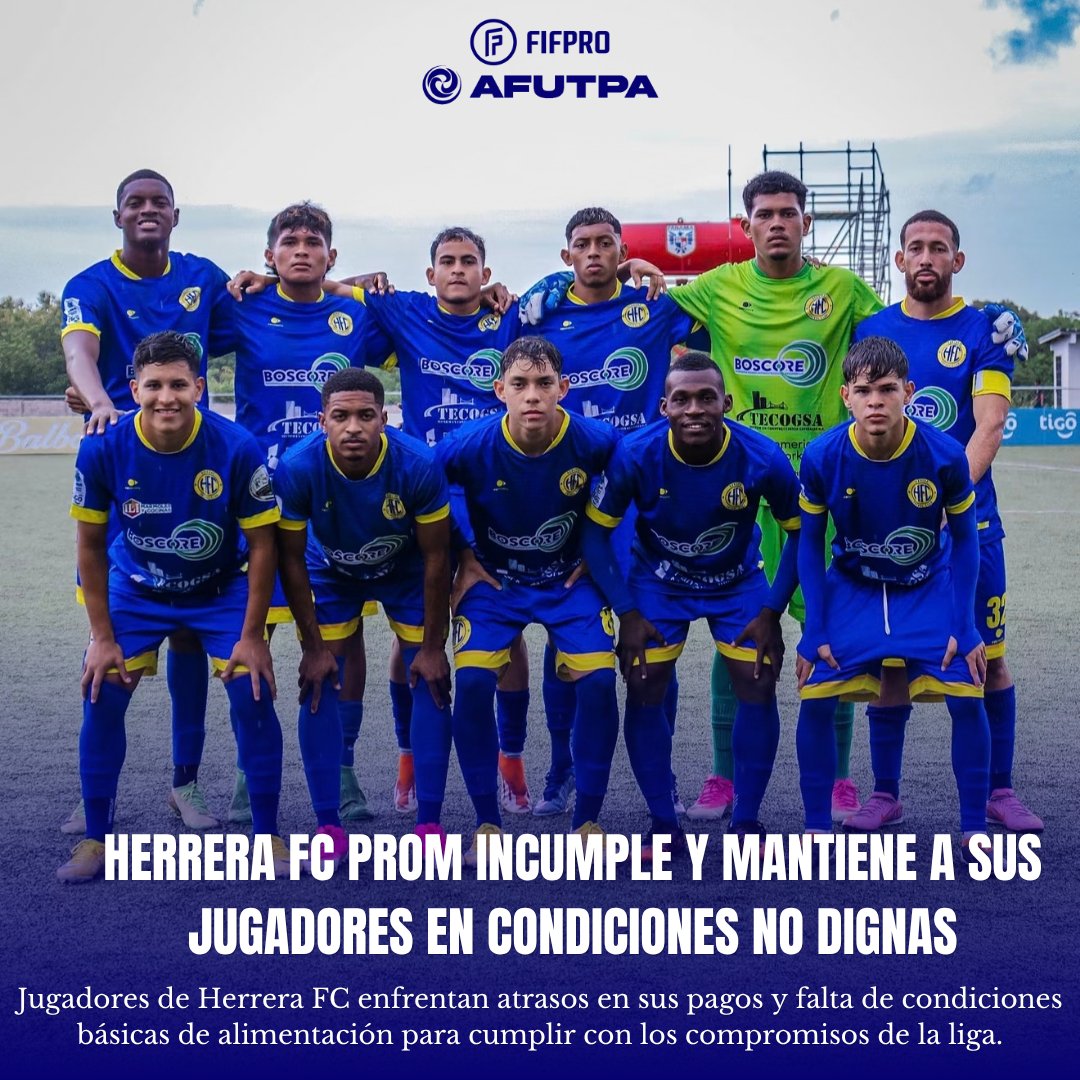 AFUTPA's tweet photo. Denunciamos la situación que atraviesan los jugadores de @herrerafc_c6 PROM, quienes enfrentan 𝗶𝗻𝗰𝘂𝗺𝗽𝗹𝗶𝗺𝗶𝗲𝗻𝘁𝗼𝘀 𝗲𝗻 𝘀𝘂𝘀 𝗽𝗮𝗴𝗼𝘀 y no cuentan con condiciones básicas, incluyendo alimentación, para cumplir adecuadamente con los compromisos de la liga.

Afutpa respalda la posición de los jugadores de 𝗻𝗼 𝗽𝗿𝗲𝘀𝗲𝗻𝘁𝗮𝗿𝘀𝗲 𝗮 𝗰𝗼𝗺𝗽𝗲𝘁𝗶𝗿 𝗺𝗶𝗲𝗻𝘁𝗿𝗮𝘀 𝗻𝗼 𝘀𝗲 𝗰𝘂𝗺𝗽𝗹𝗮 𝗰𝗼𝗻 𝗹𝗮𝘀 𝗰𝗼𝗻𝗱𝗶𝗰𝗶𝗼𝗻𝗲𝘀 𝗺𝗶́𝗻𝗶𝗺𝗮𝘀 𝗻𝗲𝗰𝗲𝘀𝗮𝗿𝗶𝗮𝘀 para ejercer su trabajo dignamente.

Solicitamos a la organización de la Liga que esta situación sea 𝗳𝗶𝘀𝗰𝗮𝗹𝗶𝘇𝗮𝗱𝗮 𝗱𝗲 𝗺𝗮𝗻𝗲𝗿𝗮 𝗶𝗻𝗺𝗲𝗱𝗶𝗮𝘁𝗮 y que se tomen las medidas necesarias para que el club regularice sus obligaciones con los futbolistas.

El cumplimiento de las obligaciones contractuales y de las condiciones básicas de trabajo 𝗻𝗼 𝗲𝘀 𝗻𝗲𝗴𝗼𝗰𝗶𝗮𝗯𝗹𝗲 𝗻𝗶 𝗼𝗽𝗰𝗶𝗼𝗻𝗮𝗹.

#afutpa