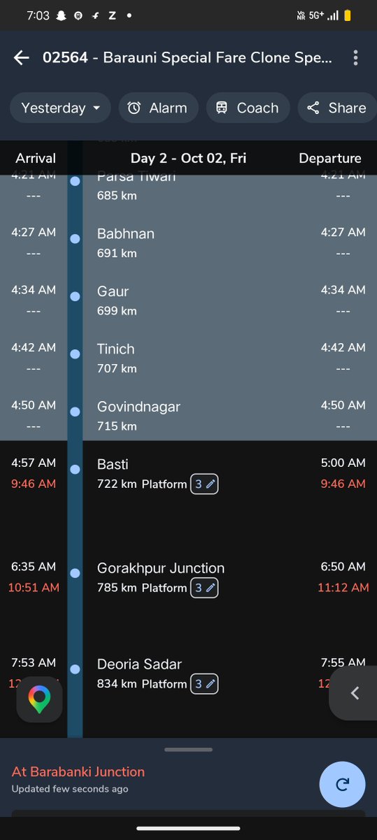 tushaarr_ig's tweet photo. Stranded at Barabanki Jn for 2+ hours on train 02564 NDLS-BJU Special Clone, already delayed by 7 hours. Other trains are being given precedence while we wait with zero information. Requesting urgent intervention. @RailwaySeva @RailMinIndia @NERailwayShip https://t.co/PsZYo7eZau