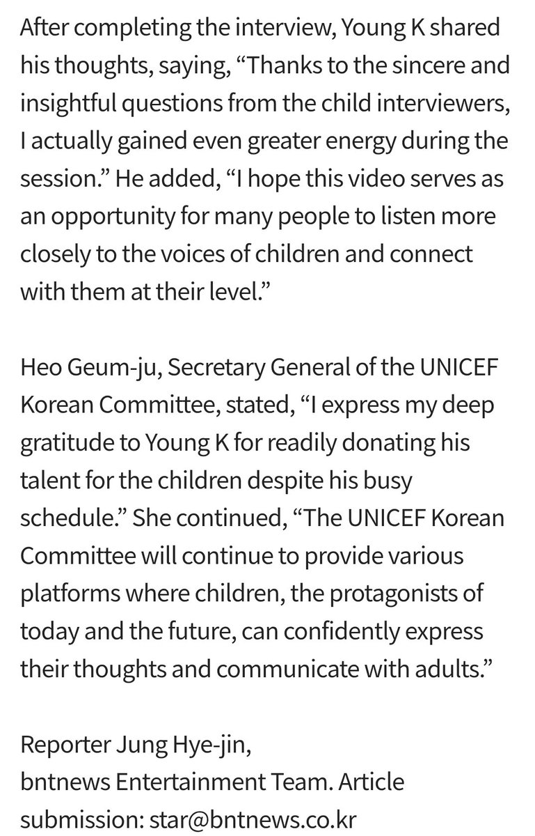 bassistadmirer's tweet photo. DAY6's Young K Donates Talent to UNICEF's 'Future Interviewer'
🔗https://t.co/a9phAjUEcb

The Korean Committee of UNICEF announced on October 2nd that Young K appeared on the official YouTube content 'Future Interviewer' and engaged in conversations with child interviewers. https://t.co/e7Q2pH72Iz