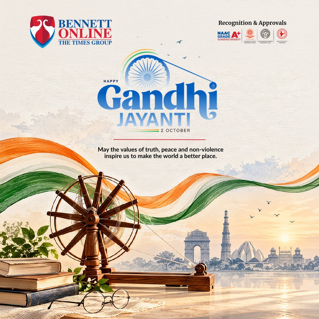 bennettcdoe's tweet photo. Let us pay tribute to Mahatma Gandhi, whose values of truth, peace and non-violence continue to inspire generations.
May his ideals guide us towards learning, responsibility and a better future.

#GandhiJayanti #MahatmaGandhi #BennettOnline https://t.co/MHqD6Wz1SY
