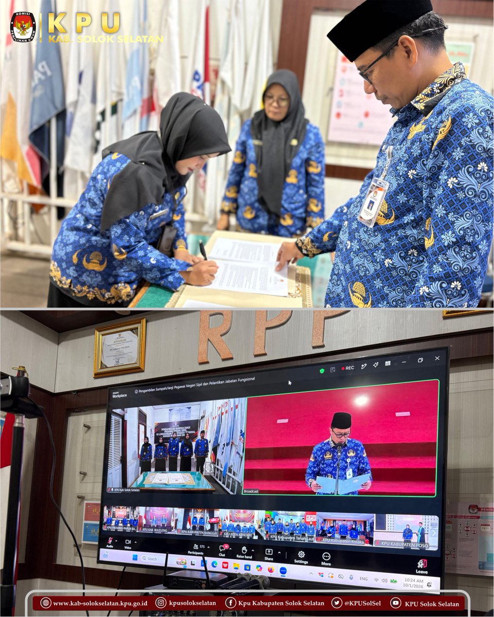 KPUSolSel's tweet photo. #TemanPemilih, Kamis, 1 Oktober 2026, menjadi momentum penting bagi keluarga besar KPU Kabupaten Solok Selatan. Sebanyak 5 orang Pegawai Negeri Sipil (PNS) di lingkungan KPU Kabupaten Solok Selatan resmi dilantik dan diambil sumpah/janji sebagai PNS.-- https://t.co/RykqLPc07g