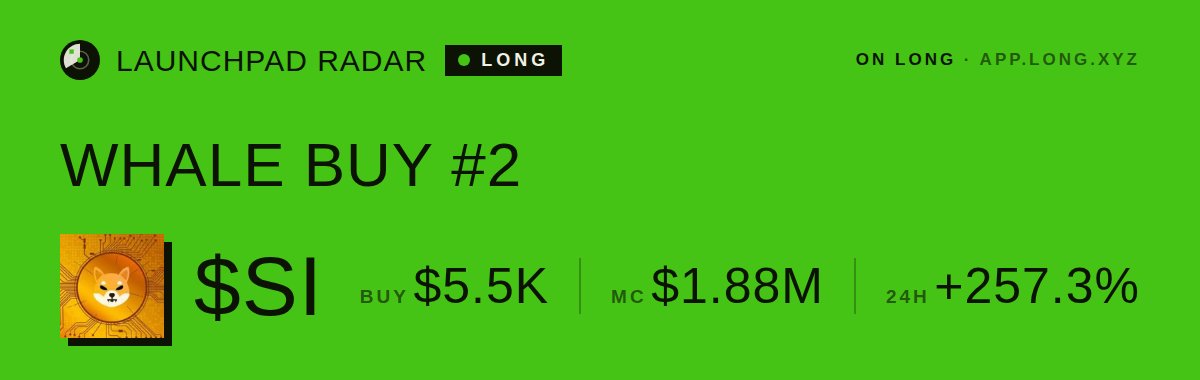 LongLaunches's tweet photo. 🐋 WHALE BUY on LONG
$5.5K of $SI just got bought in a single swap. That is the 2nd whale buy on this token in the past hour
MC $1.88M · https://t.co/NFDBIBhNv9
Tx: https://t.co/dnVHggLgSa
#LaunchpadRadar https://t.co/nMkgFtiNvd