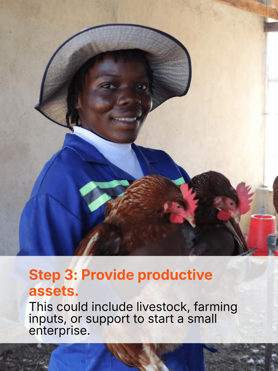 WorldVision's tweet photo. Escaping extreme poverty is not about one opportunity. It's about overcoming many obstacles at once.

When families are facing food insecurity, limited resources, and repeated shocks, even small setbacks can have lasting consequences.

Our Ultra Poor Graduation approach supports families through a carefully designed journey that helps them create livelihoods, grow their assets, and build resilience for the future.

Because lasting change happens when families have the tools to lead their own progress.

Swipe through to discover the steps behind the approach. →