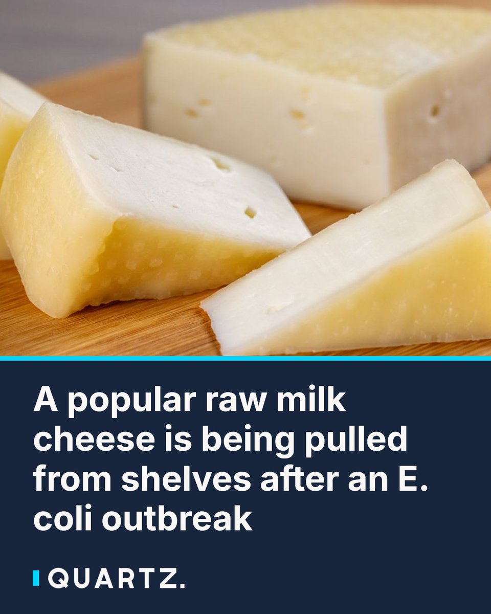 qz's tweet photo. A popular raw milk cheese is being pulled from shelves after an E. coli outbreak
Sierra Nevada Cheese Company is recalling all Graziers Raw Milk Cheese after 13 people across 9 states fell ill, 8 were hospitalized, and 3 developed kidn
#FoodRecall #GraziersCheese #EcoliOutbreak https://t.co/o4u0aWxpVD