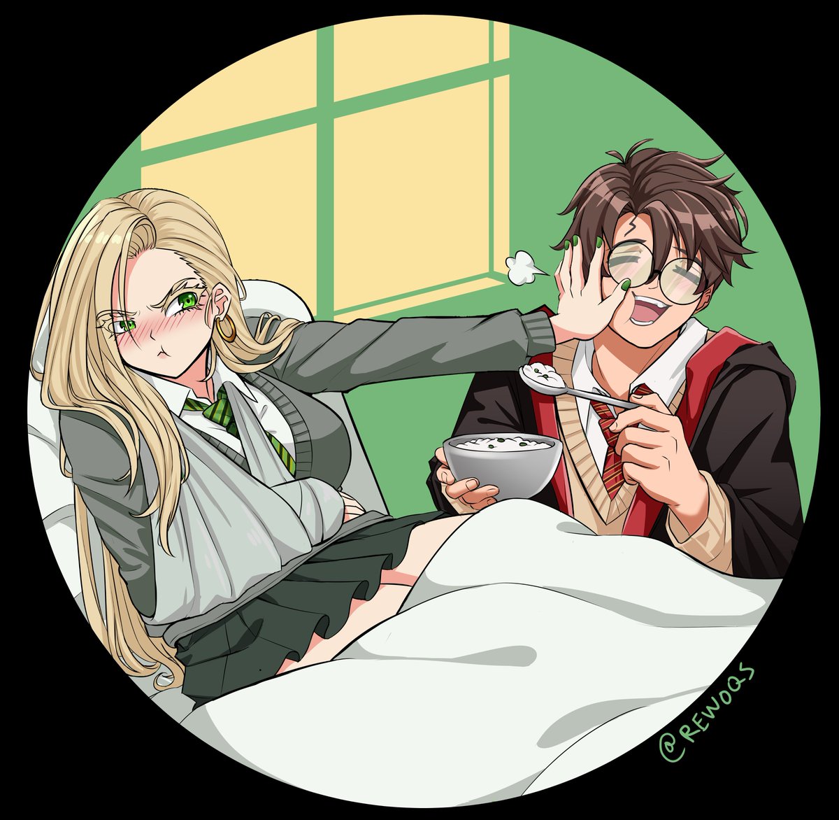 rewoqs's tweet photo. nursing Malfoid 

> You totally put a love potion in this, didn't you Potter?! I'm starting to feel weird!

> Eeh~ It's just normal porridge, I swear!
#malfoid #malfoy https://t.co/UO4jHQh8zP