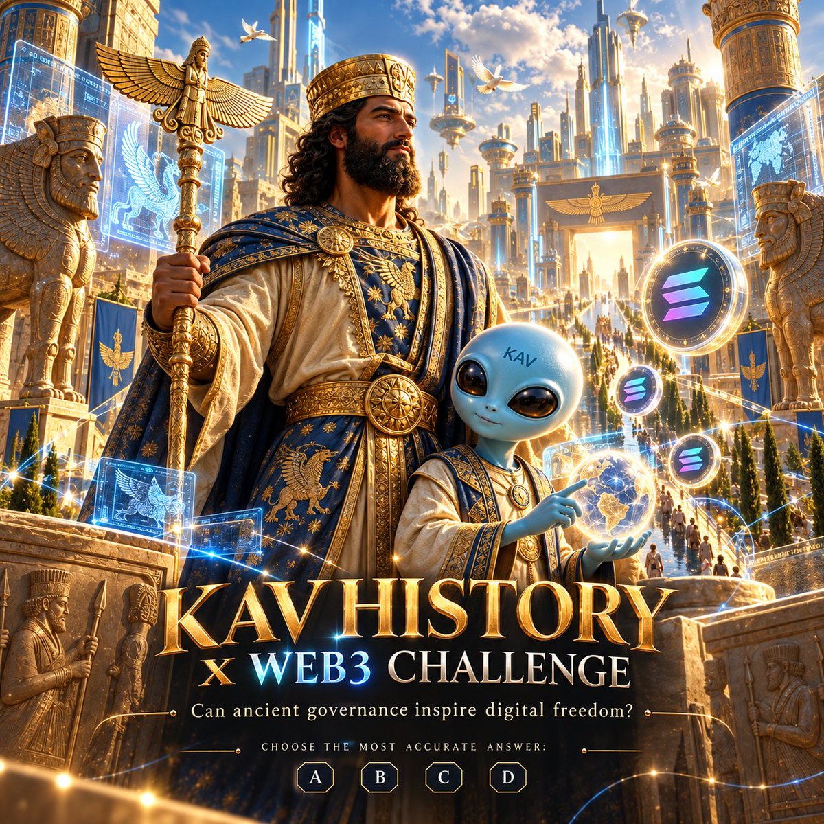 KavianCoin's tweet photo. 👽⚡ KAV is the Alien of Solana - and KAV believes the future becomes clearer when we study both ancient history and modern technology.

👑⛓️ KAV HISTORY × WEB3 CHALLENGE: CAN AN ANCIENT EMPIRE TEACH US SOMETHING ABOUT DIGITAL FREEDOM?

More than 2,500 years ago, Cyrus the Great ruled an enormous empire containing many different:

🌍 Peoples
🗣️ Languages
🙏 Religions
📜 Customs
⚖️ Local traditions

Today, Web3 talks about:

🌐 Open participation
🔑 Individual control
🤝 Coordination across borders
⛓️ Shared protocols
🧠 Reducing dependence on centralized intermediaries

But here comes the historical trap. 👇

🧠 Which statement is MOST accurate?

A. Cyrus created the world's first decentralized legal system, and modern blockchain developers directly copied his government when designing Web3.

B. The Cyrus Empire had no central authority because every region governed itself completely independently.

C. Cyrus and later Achaemenid rulers allowed conquered peoples to retain significant local customs, religions, institutions, and legal traditions while remaining under imperial authority. Some Web3 principles can be compared with ideas such as local autonomy and participation without cultural uniformity.

D. Cyrus's laws functioned exactly like smart contracts: once issued, nobody - including the king - could alter or interpret them.

⚠️ Think carefully.

The trap is confusing:

A historical similarity

with

a direct historical connection.

👇 Choose ONE answer and explain WHY.

Don't just write the letter.

Tell KAV:

What principle from ancient governance would YOU carry into a decentralized digital world - autonomy, tolerance, transparent rules, accountability, or something else?

🎁 First 5 strong correct explanations win some $KAV.

━━━━━━━━━━━━━━

📜 KAV HISTORY UPGRADE

Our evidence comes from inscriptions, administrative records, later historical sources, and the broader Achaemenid legal system. 

What we do know is fascinating.

After Cyrus conquered Babylon in 539 BCE, the Cyrus Cylinder describes the restoration of temples and cult statues and the return of some previously displaced peoples. 

Across the later Achaemenid Empire, many conquered peoples were permitted to maintain their own:

📜 Customs
🙏 Religions
🗣️ Languages
🏛️ Institutions
⚖️ Local practices

while still remaining under Persian imperial administration. 

━━━━━━━━━━━━━━

⛓️ NOW COMPARE THAT WITH WEB3

Cyrus-era principle:

Different communities can maintain aspects of their own identity while participating in a larger system.

Web3 principle:

Different people and applications can participate in shared networks without one company controlling every participant.

Similar theme.

━━━━━━━━━━━━━━

👑⛓️ KAV THOUGHT EXPERIMENT

Imagine Cyrus designing a digital network today.

Which rule would fit the historical analogy better?

“Everyone must become identical.”

or

“Different communities can maintain their identity while cooperating under shared rules.”

That second idea creates the strongest historical parallel.

Not because Web3 copied Cyrus.

But because humanity keeps returning to an ancient question:

How can many different people coexist inside one larger system without surrendering everything that makes them independent?

That question existed in 539 BCE.

It exists again in the digital age.

━━━━━━━━━━━━━━

👽 KAV WISDOM

Technology changes.
Human questions don't.

Who controls the system?

Who writes the rules?

How much freedom remains with the individual?

Can different communities coexist without forced uniformity?

How is power kept accountable?

Study Cyrus for history. 👑
Study blockchain for technology. ⛓️
Study both for the deeper lesson:

A strong system does not need everyone to become the same.

It needs rules that allow different people to coexist, cooperate, and retain meaningful autonomy. 🌍⚡

#LearnAndEarn #Web3Education #CyrusTheGreat #DigitalFreedom #Decentralization #KAVChallenge