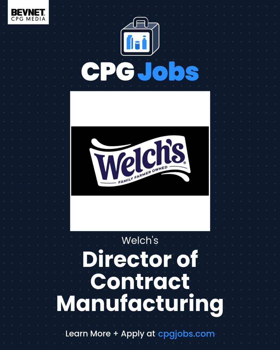 CpgJobs's tweet photo. Welch’s is hiring a Director of Contract Manufacturing in Waltham, Massachusetts. View the job on CPG Jobs: https://t.co/xLE3uWfXD0 https://t.co/aoT3QQGBZh