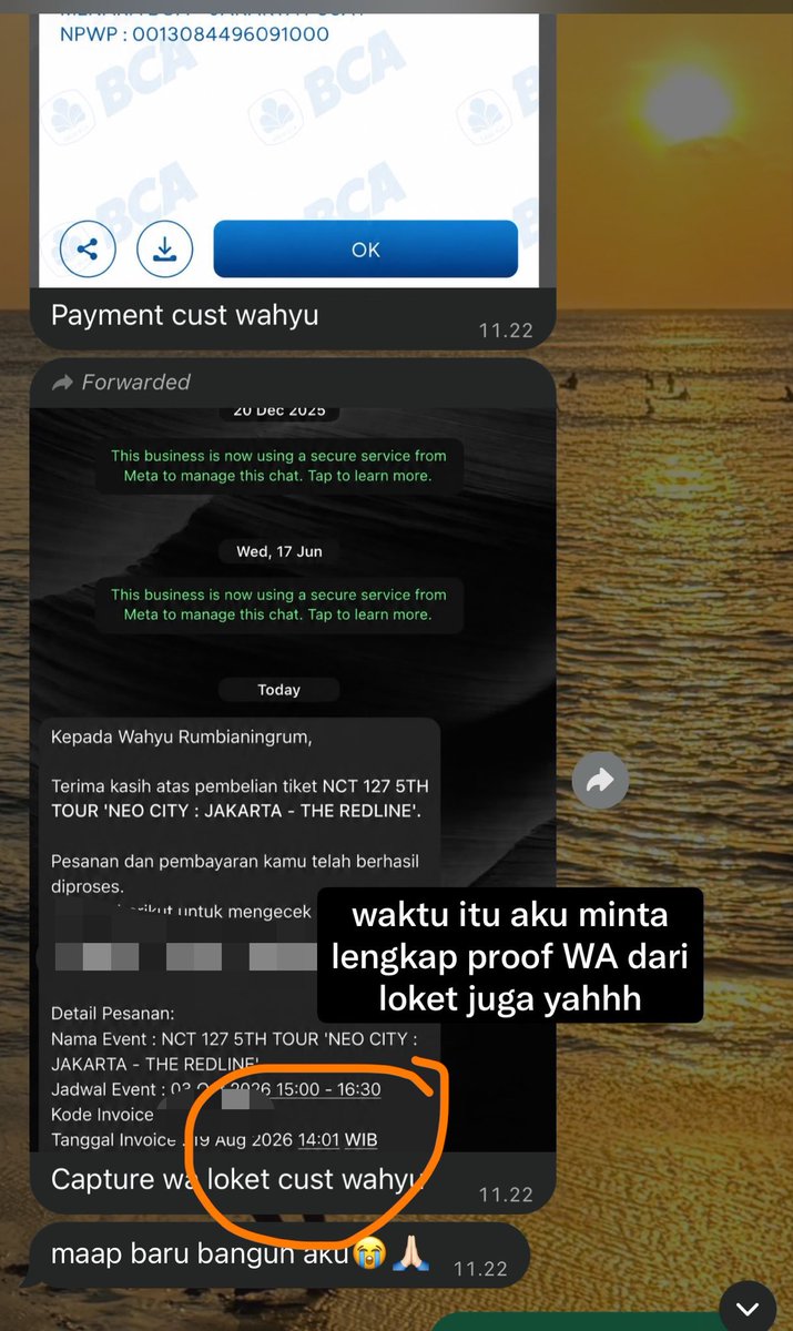 orange62011's tweet photo. wkwkwkw awalnya bilang kalau payment ku 14:01 

tapi aku beneran merasa aneh dan curiga pas udh keluar QN knp kok gede bgt 
okelah misal ada salah di D tp kayaa wvs presale 14:01 kenapa bisa 1100an almost 1200 Qn nya 

ternyata hari ini baru dikirim email dan bener payment bukan 14:01 tapi 14:11 wkwkwk
terus dari awal di edit gitukah proof wa dari loket + payment proof nya

aku dah lama kenal dia yaa btw dari tahun 2024 karena dia cust ticketbay dan reseller (?) ku jg dan selama kenal dan transaksi aku ga pernah macem macemin dia (naudzubillah ada niat jahat kedia pun engga sama sekali) + aku selalu fast respond ke dia

apaaaa aku yg salah yaa guyss…?? maksudnya apakah bisa jadi jam nya pasti ga sama antara payment proof sama yg ada di loket?