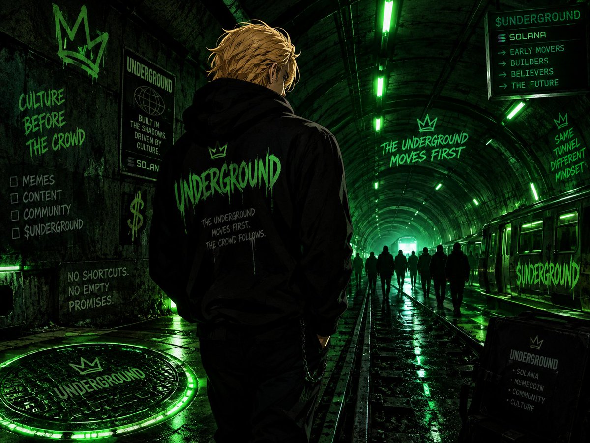 Real_Lex01's tweet photo. Most people wait for the crowd before paying attention.

By the time something is trending, the early believers, builders, and creators have already been there putting in the work.

That's what caught my attention about $UNDERGROUND.

It's not trying to be the loudest project on the timeline. It's building a culture around the idea that real movements start below the surface before the masses notice them.

Still early. Still building. Still growing.

Whether you're creating content, making memes, joining Spaces, or simply showing up every day, you're helping build something from the ground up.

The Underground moves first. The crowd follows.

@Crypto_Rexa

#UNDERGROUND #Solana #Memecoin