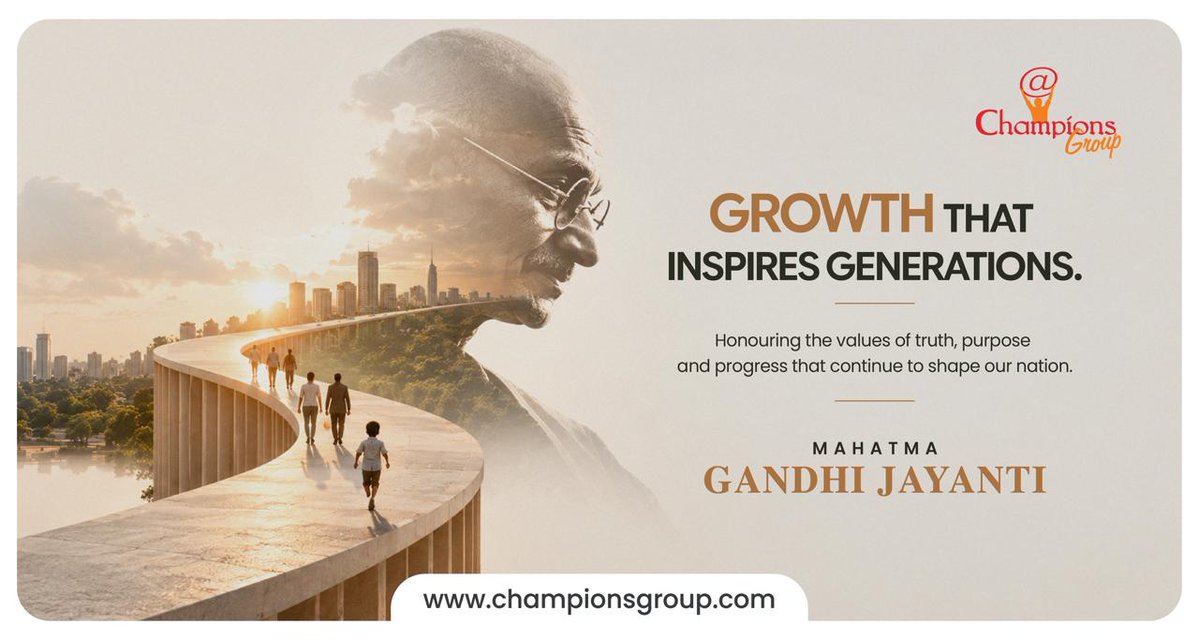 champions_group's tweet photo. This Gandhi Jayanti, we honour the values of truth, purpose and responsible action.

At Champions Group, these values guide how we lead, make decisions and build for the future.

#GandhiJayanti #ChampionsGroup https://t.co/YyMZ7syN2j