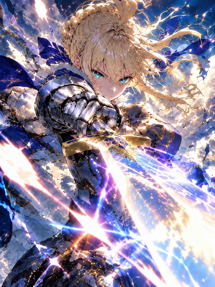 Kkhookyou's tweet photo. The sword of promised victory, unleashed ⚔️
Saber — Artoria Pendragon, at full radiance.
AI-generated ✦ #FateGO #FGO #セイバー #AIart https://t.co/M1XqkclS25