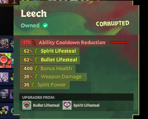wtfisgoingon469's tweet photo. @alyxamutt @Joechuck777 it doesnt work at ALL, thats why they put a 3 day time limit on it in the first place, because why the fuck does corrupted leech give both vampiric bursts? https://t.co/6NMwtGfrqu