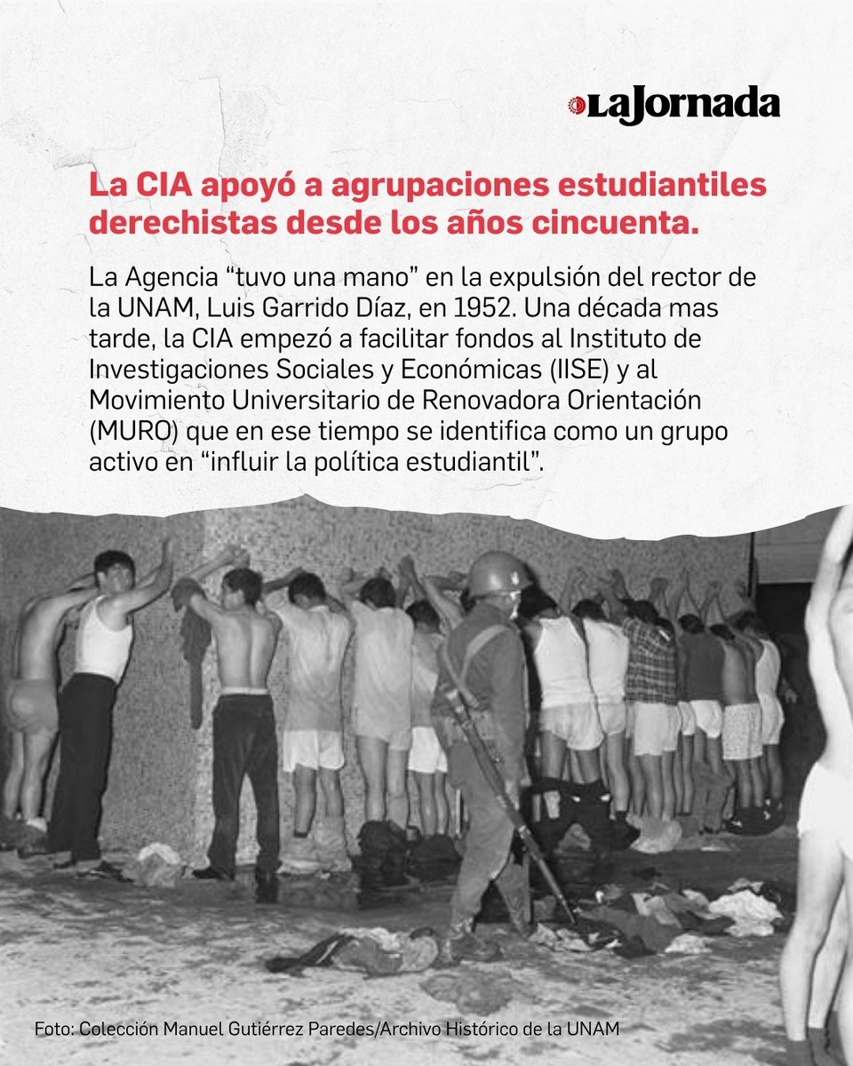 lajornadaonline's tweet photo. Documentos oficiales desclasificados revelan que la CIA financió y apoyó a grupos estudiantiles de derecha en México, realizó operaciones de infiltración y mantuvo vínculos con funcionarios de seguridad antes y después de la matanza de Tlatelolco. https://t.co/axEGV7ghck