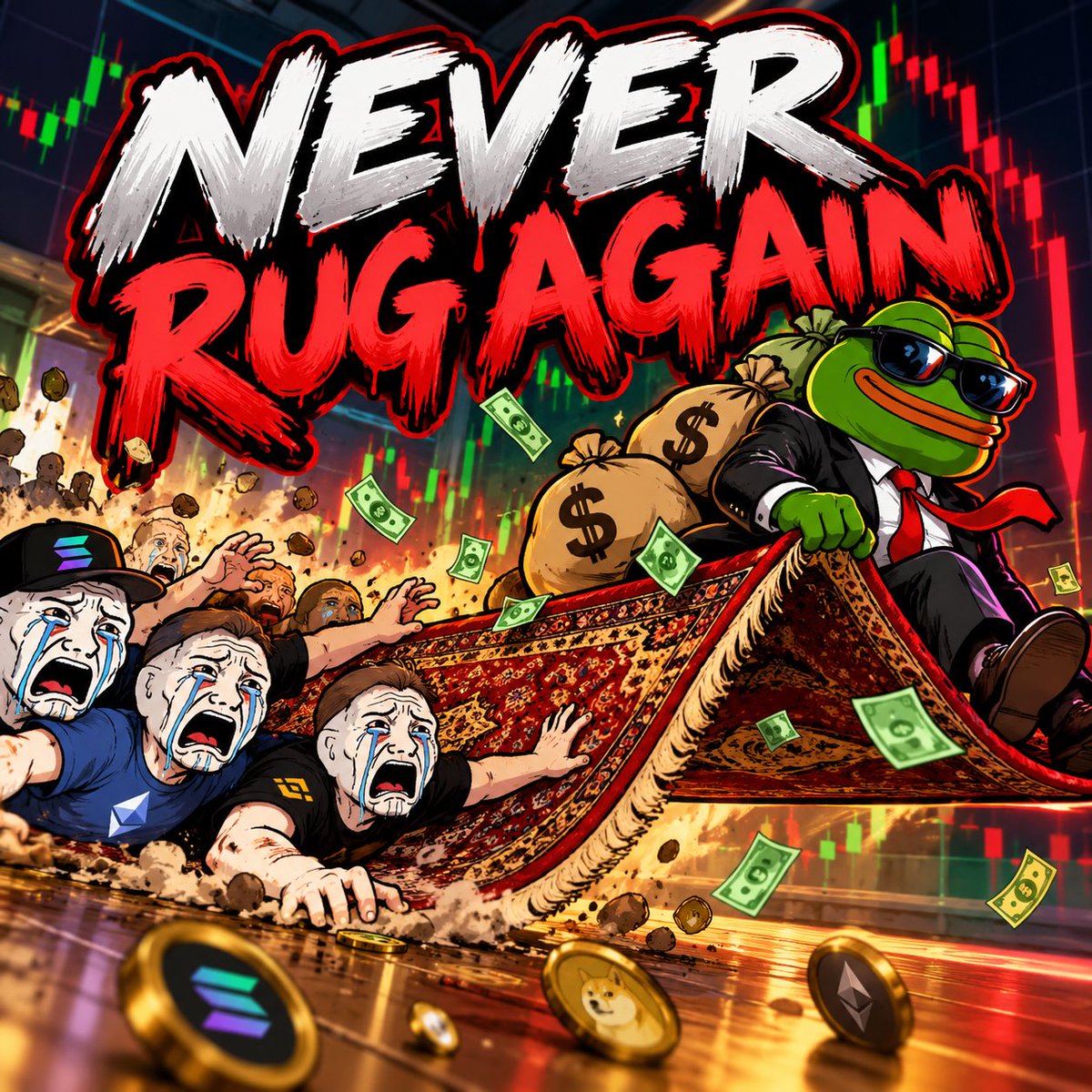 NeverRugAgainn's tweet photo. HOW MANY TIMES DO WE HAVE TO TEACH YOU THIS LESSON? 😭
We've been rugged. We've been dumped on. We've watched our portfolios go to ZERO.
But we're still here.
NEVER. RUG. AGAIN. 🫡

The movement starts now.
#NeverRugAgain #NRA #Solana #Memecoin https://t.co/VkUZIFwFzn