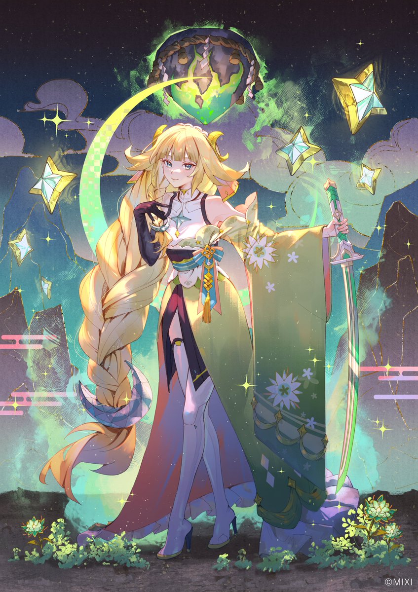 monst_animation's tweet photo. 🟢三日月宗近 獣神化・改⚔️

▷ーーーーーーーーーーーー◁
不浄は七難八苦のもと、
月の光で清めましょう…
殺生結界・刹月華の陣！
▷ーーーーーーーーーーーー◁

#天下五剣 の描き下ろしイラスト、３人目をお届け✨
イラスト：Tamaji（@tamaji599）

#モンスト https://t.co/gnAnAxgABu