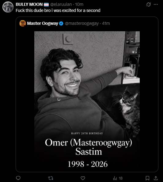 masteroogwgay's tweet photo. It's always transgender people or furries that are excited that someone passed away and then they hope we accept them in society😭 https://t.co/oZMOZenCGB