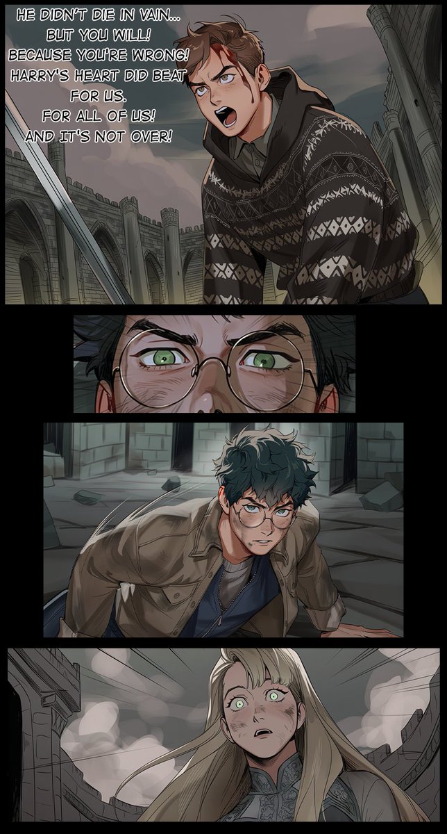 theexileddraco's tweet photo. Love Reaches Out

Harry is alive! 
And in the moment of the stunned silence, the Dark Lord facing down the Boy Who Continues to Live, a voice cries out to Harry and gives him her wand back! https://t.co/M6G8dlTLgM