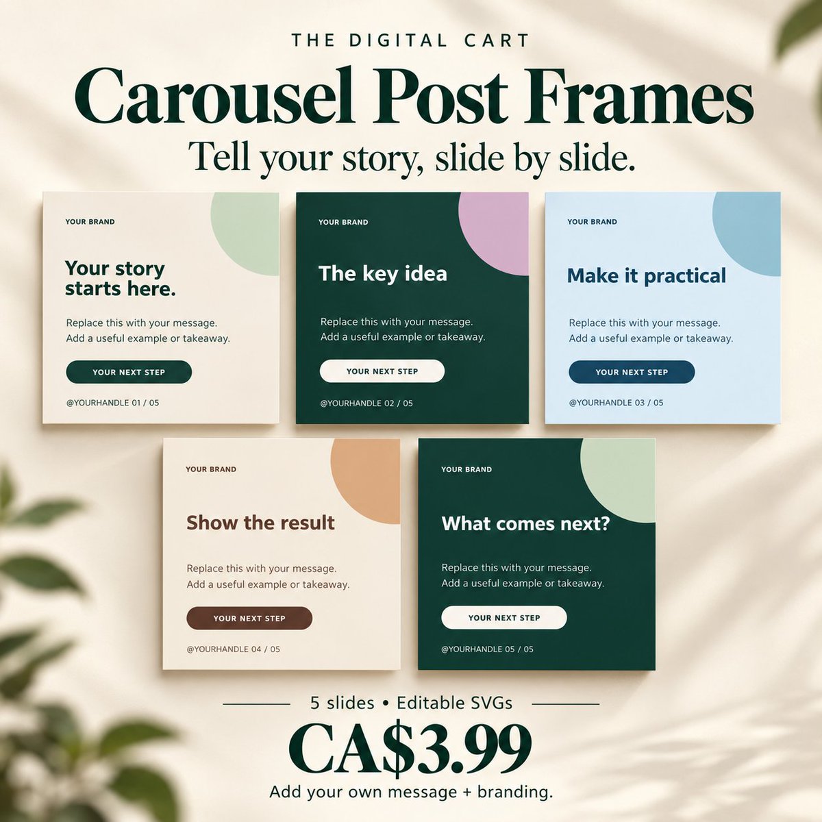 getlockcart's tweet photo. Tell your story, slide by slide ✨

5 coordinated carousel layouts with editable SVG files. Add your own message and branding.

CA$3.99 for the downloadable pack.

Shop through the link in my bio → Templates → Carousel Post Frames.

https://t.co/zkcLCp6olF https://t.co/vZVUTlLaO5