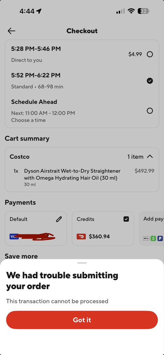Chilati_Shah's tweet photo. @DoorDash @DoorDash_Help 2 days, and my Costco order still won't go through with DoorDash gift cards. Support chat drops before anything is resolved, and requests for a call get the same copy-paste troubleshooting email. As a DashPass member, I expected better. Please fix this. https://t.co/Zw8xYxT2Kt