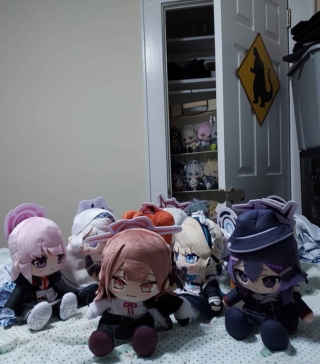 BAPlushEnjoyer's tweet photo. Since my bed is right behind my desk I can just throw my students onto it when I have a bunch of them and need space on my desk without even having to get up. I still need to set up the curtains in this room so I can release them from the closet. https://t.co/PnEugMaela