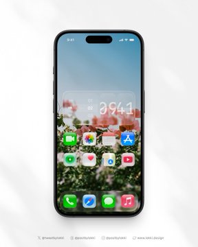 An iPhone mockup displaying a home screen with a floral wallpaper, showing the time as 9:41 and various app icons including Phone, Messages, and Safari.