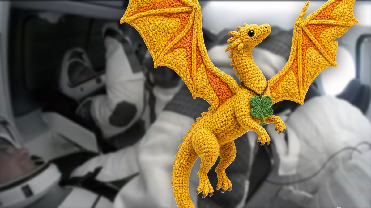 collectSPACE's tweet photo. Houston, we have a golden dragon: Crew-13's 'Lucky' zero-g indicator: https://t.co/0PnYGR30t5 

(Note: image is AI based on crew's description of doll.) https://t.co/VHIFJZrCOJ