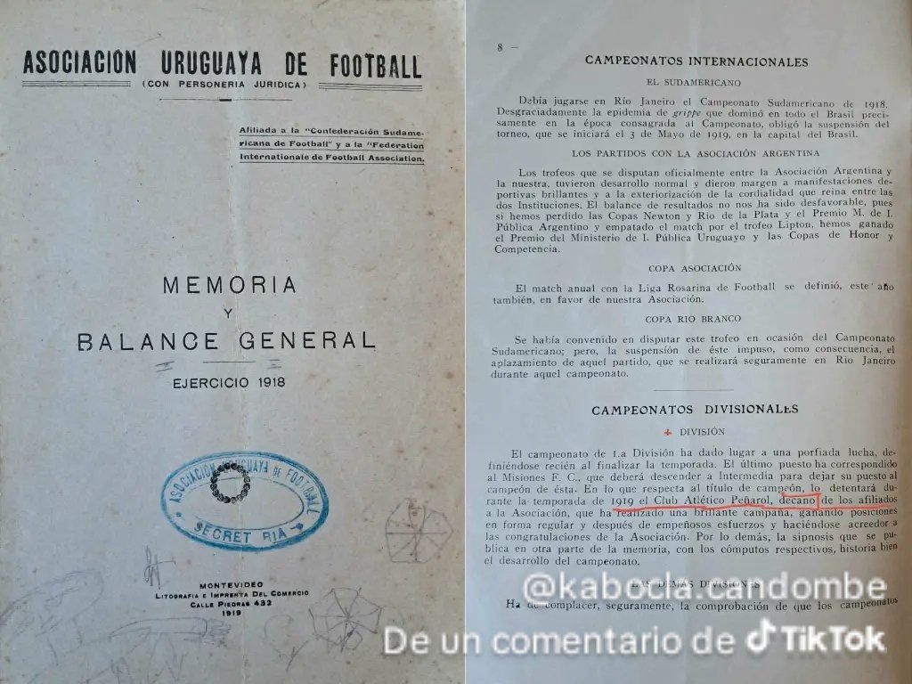 LodeonCAP's tweet photo. Memoria de la AUF 1918.
En lo que respecta al título de campeón, lo detentará durante la temporada de 1919 el Club Atlético Peñarol, decano de los afiliados a la Asociación.

#135AñosDeGloria https://t.co/u9trtPaoiD