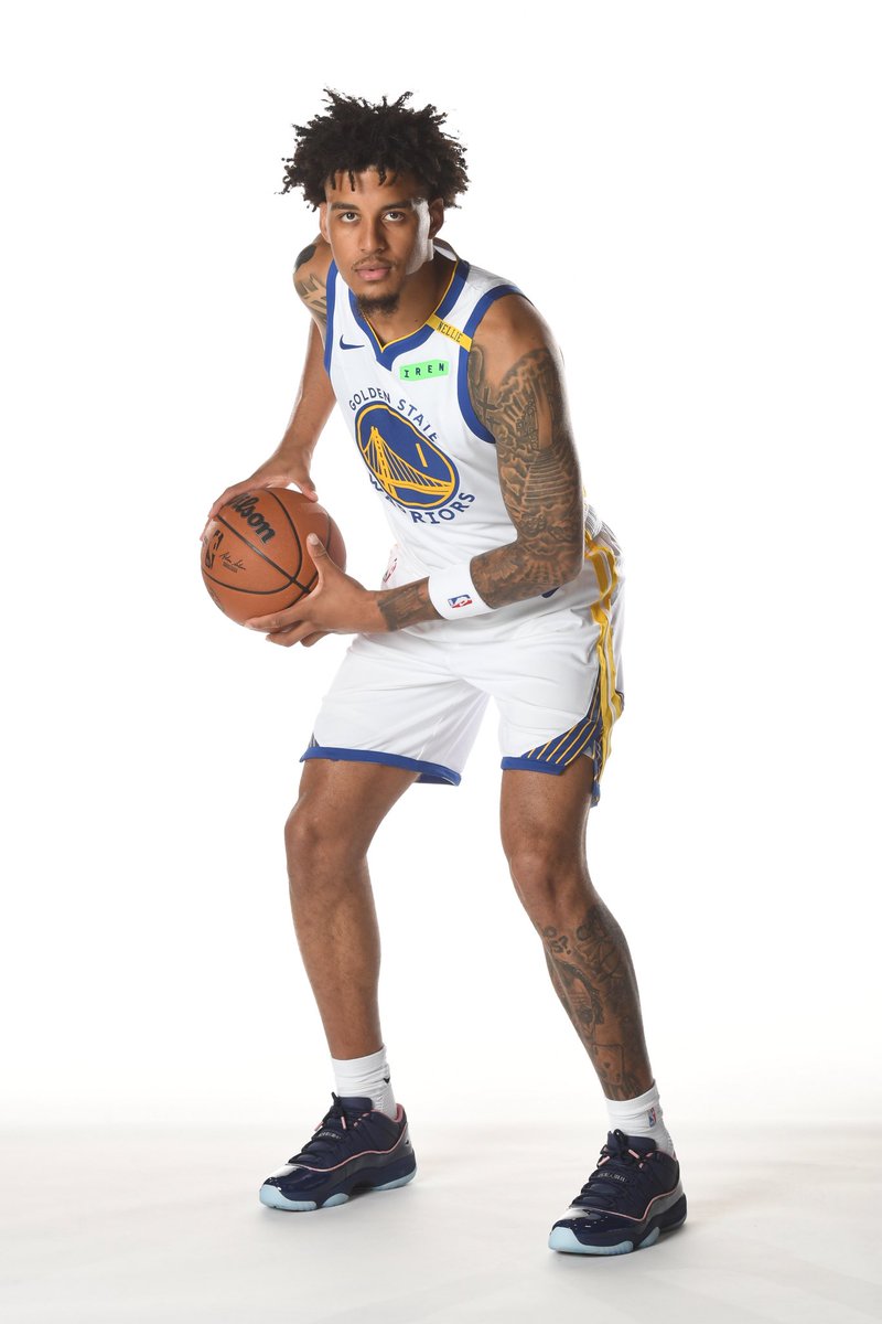 NBAKicks's tweet photo. Yaxel Lendeborg broke out the APB x Jordan 11 low and a Jordan 14 @umichbball PE for @warriors media day! #NBAKicks https://t.co/svAjYTtA9o