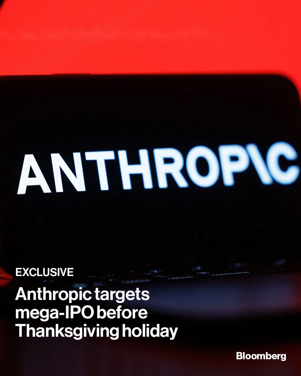 business's tweet photo. Anthropic is seeking to go public as soon as the middle of November, according to people familiar with the matter, after the artificial intelligence model maker pushed back plans to list. https://t.co/bdem8j06ob

📷: Andrey Rudakov/Bloomberg https://t.co/GR1soRHxUf