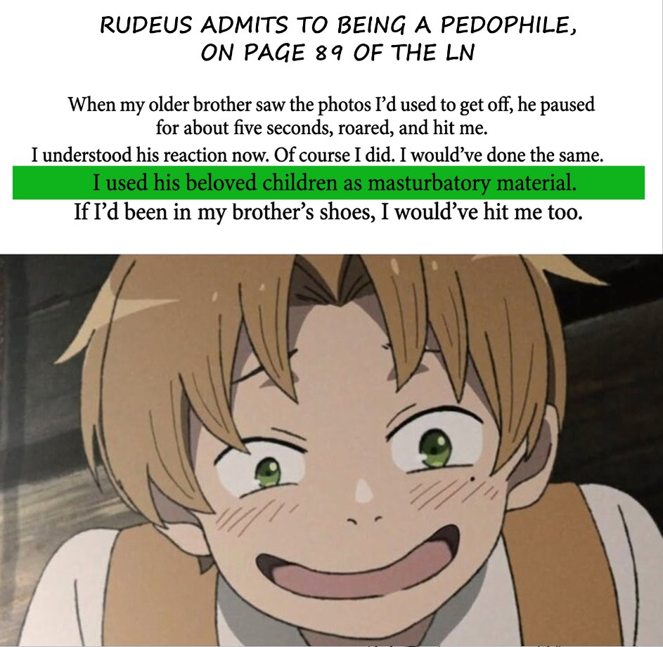 PowerisXon's tweet photo. Never Forget Rudeus Admits it in the Light Novel https://t.co/4qg8ML3y37