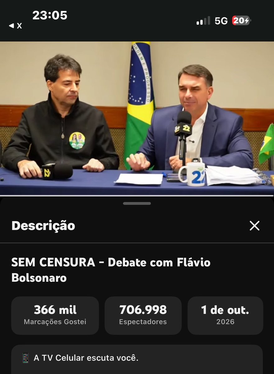 clarke_de_souza's tweet photo. LIVE DO FLÁVIO BOLSONARO COM MAIS DE 700 MIL PESSOAS AO VIVO E, O MELHOR, DE FORMA ORGÂNICA! https://t.co/XE2Nmmyrvs