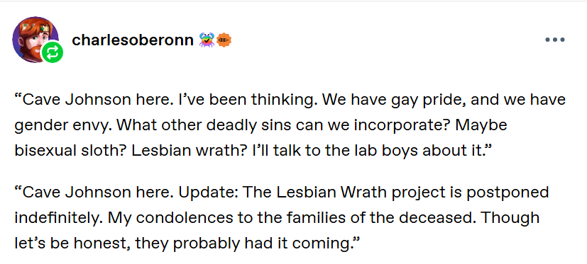 Sal_Predebut's tweet photo. portal 2 new gay sins coming soon cave johnson tumblr meme https://t.co/VwUNF33iv3