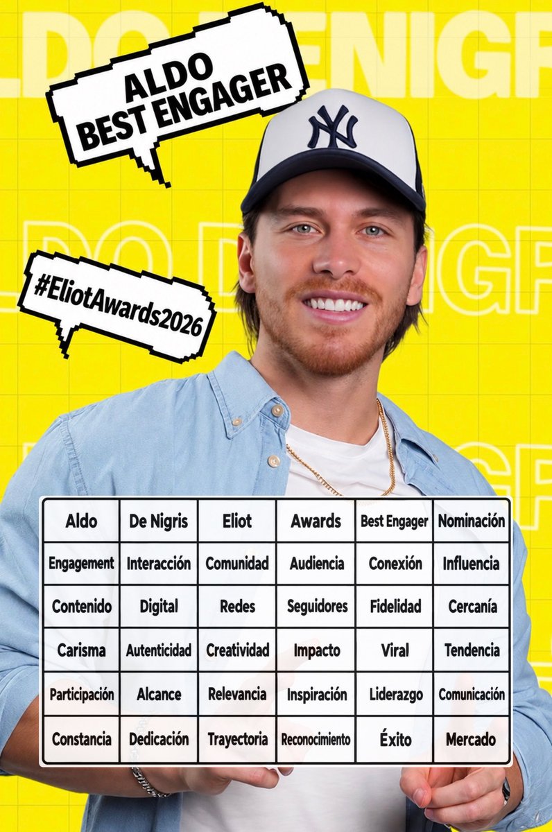 aldroncore's tweet photo. 💛TENDENCIA💛

🔑 Frase Oficial: 

ALDO BEST ENGAGER
#EliotAwards2026 

💬 Comenta la palabra + la frase, y el #☝🏼

♥️ Denle like, RT🔁 https://t.co/Wr1MErTW69