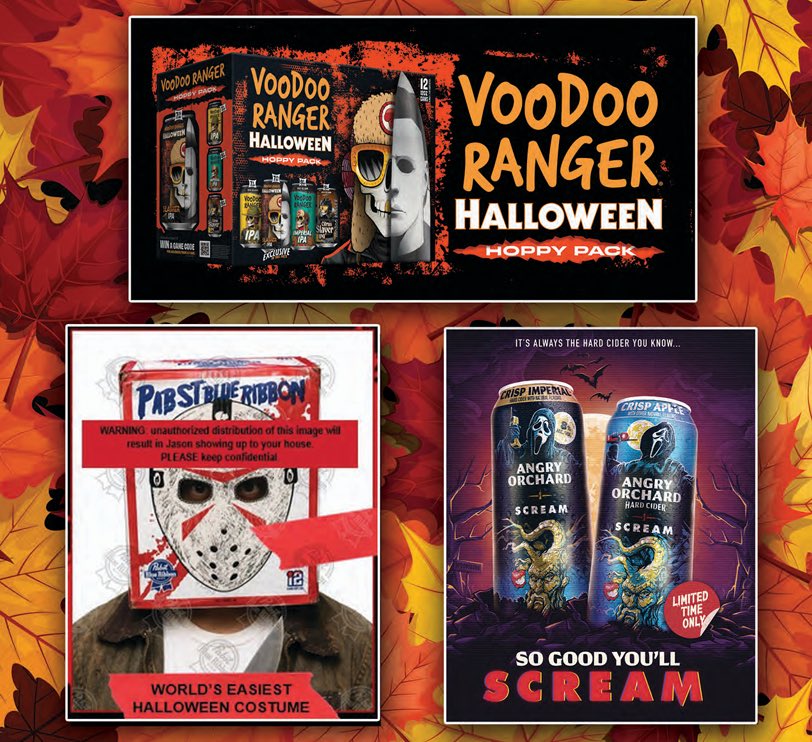 ShorePointDist's tweet photo. October 1st is the official start of spooky season! Pick up these limited edition treats before they’re gone. Use our Product Finder for stores near you: https://t.co/S4lrIkZqET

#pabstblueribbon #voodooranger #angryorchard #halloween #screammovie https://t.co/deHXWVdoVi