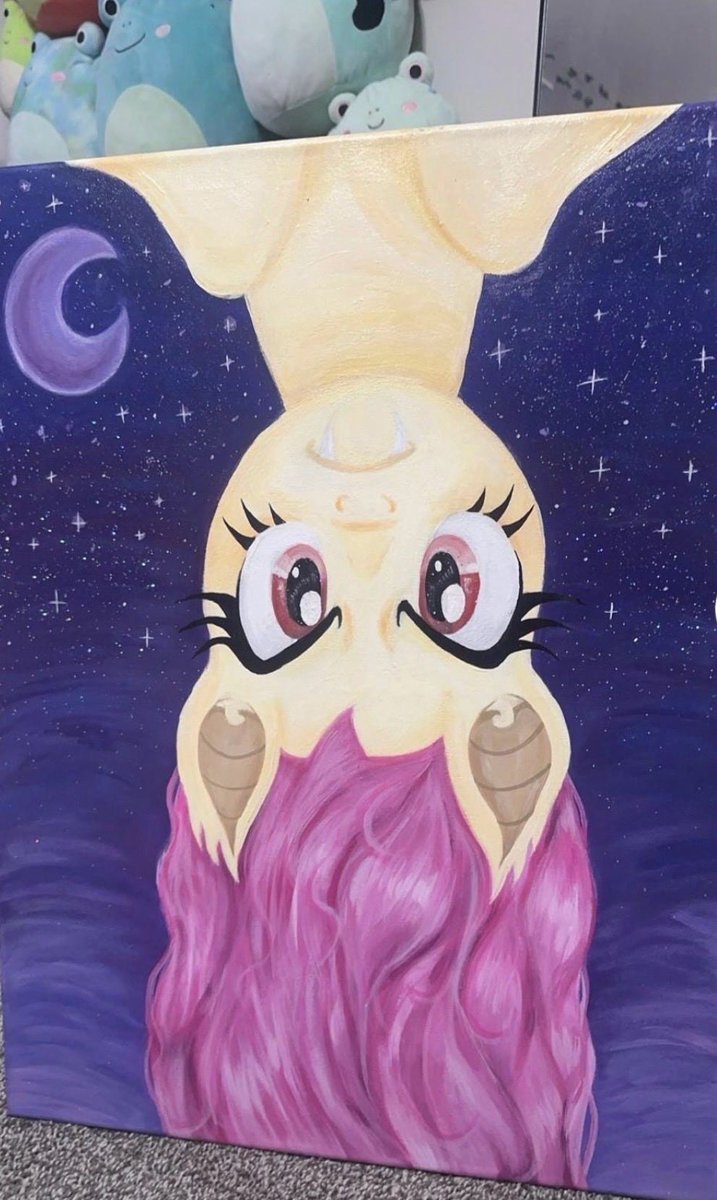 PonyvilleMuseum's tweet photo. Repost of the huge Flutterbat canvas i did :3
- i just listed her on my Vinted looking for her to go to a loving home :3 #mylittlepony #flutterbat #fluttershy #mlp https://t.co/kUXNhiosqB