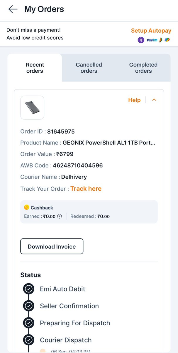 RKStatusandVid1's tweet photo. @SnapmintEmi Urgent ! Order 81645975 was returned on Sept 26 (AWB 46248710404596), but app still shows Delivered. A locked UPI auto-debit of ₹918 hits tomorrow! Ticket 9790600038412 ignored. Update status &amp; cancel debit NOW! https://t.co/fOmN7Lcfz7